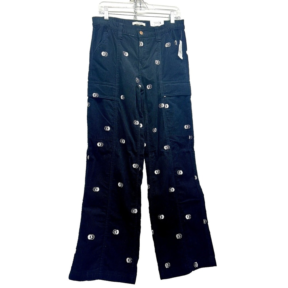 Pacsun Small Black Low Rise Puddle Corduroy Cotton Smiley Women's Cargo Pants